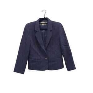 The Edinburgh Woollen Mill Wool Blazer Womens P Petite Sports Coat Blue Tweed